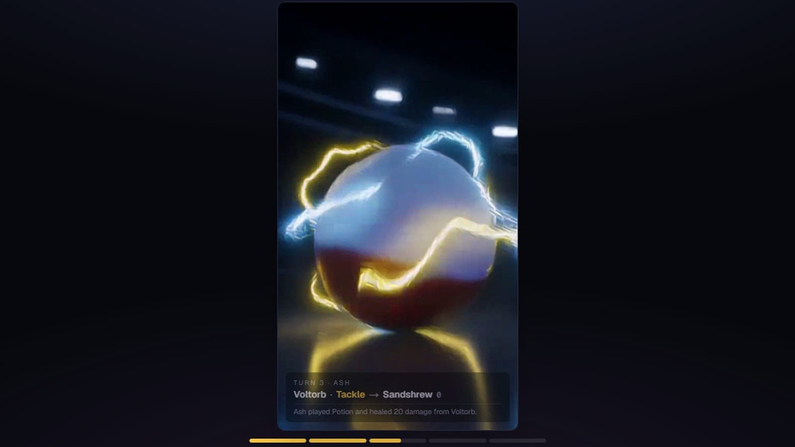 Generated attack video: Voltorb wreathed in lightning during a Tackle on Sandshrew