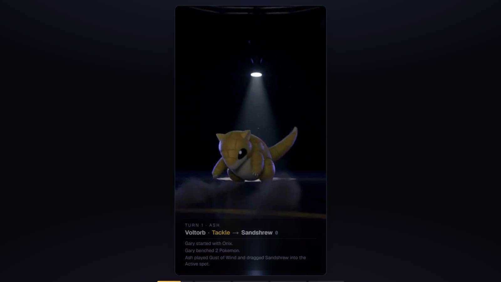 Match reel playing a Gemini-directed clip of Sandshrew under stadium lights